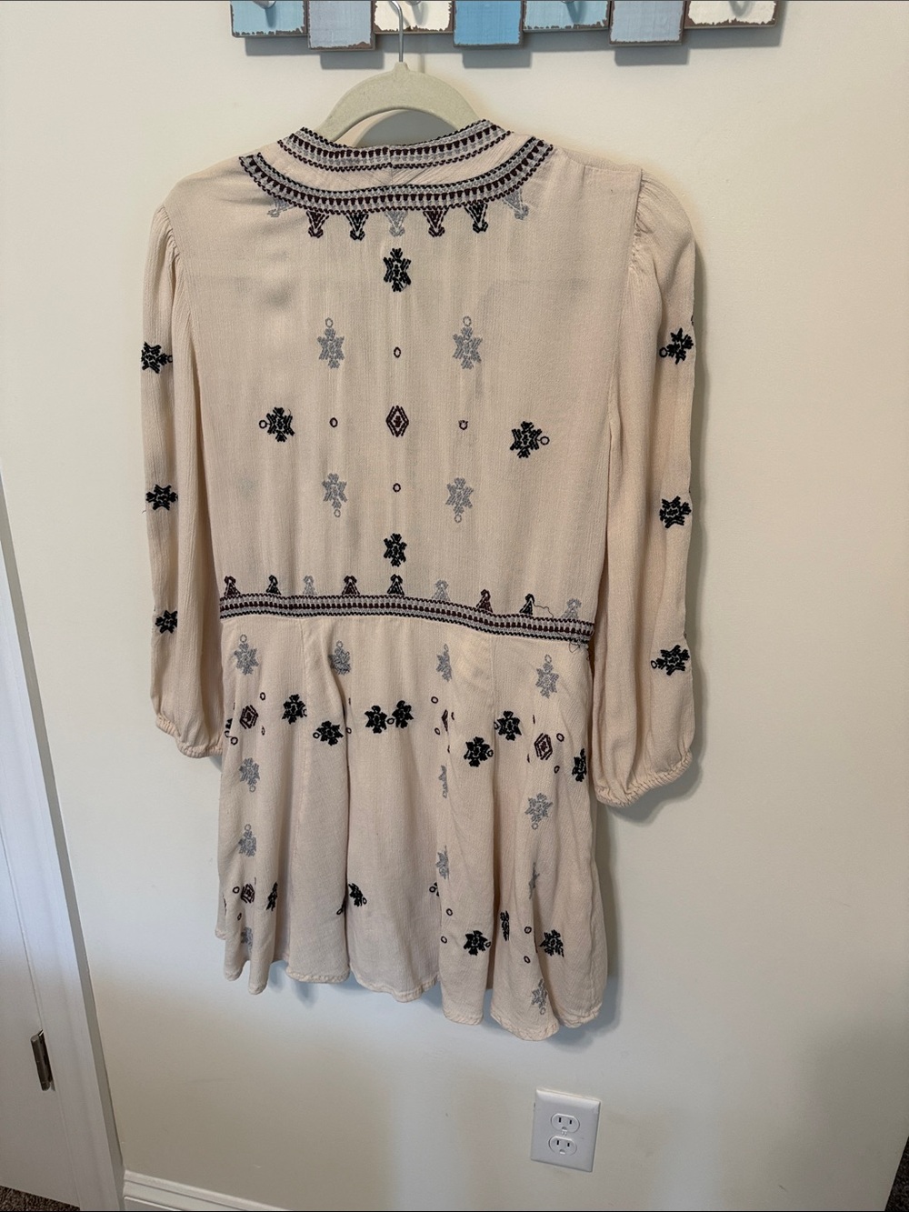 Free People Women’s Ivory Star Gazer Embroidered Peasant Mini Dress / Size S - Picture 2 of 8